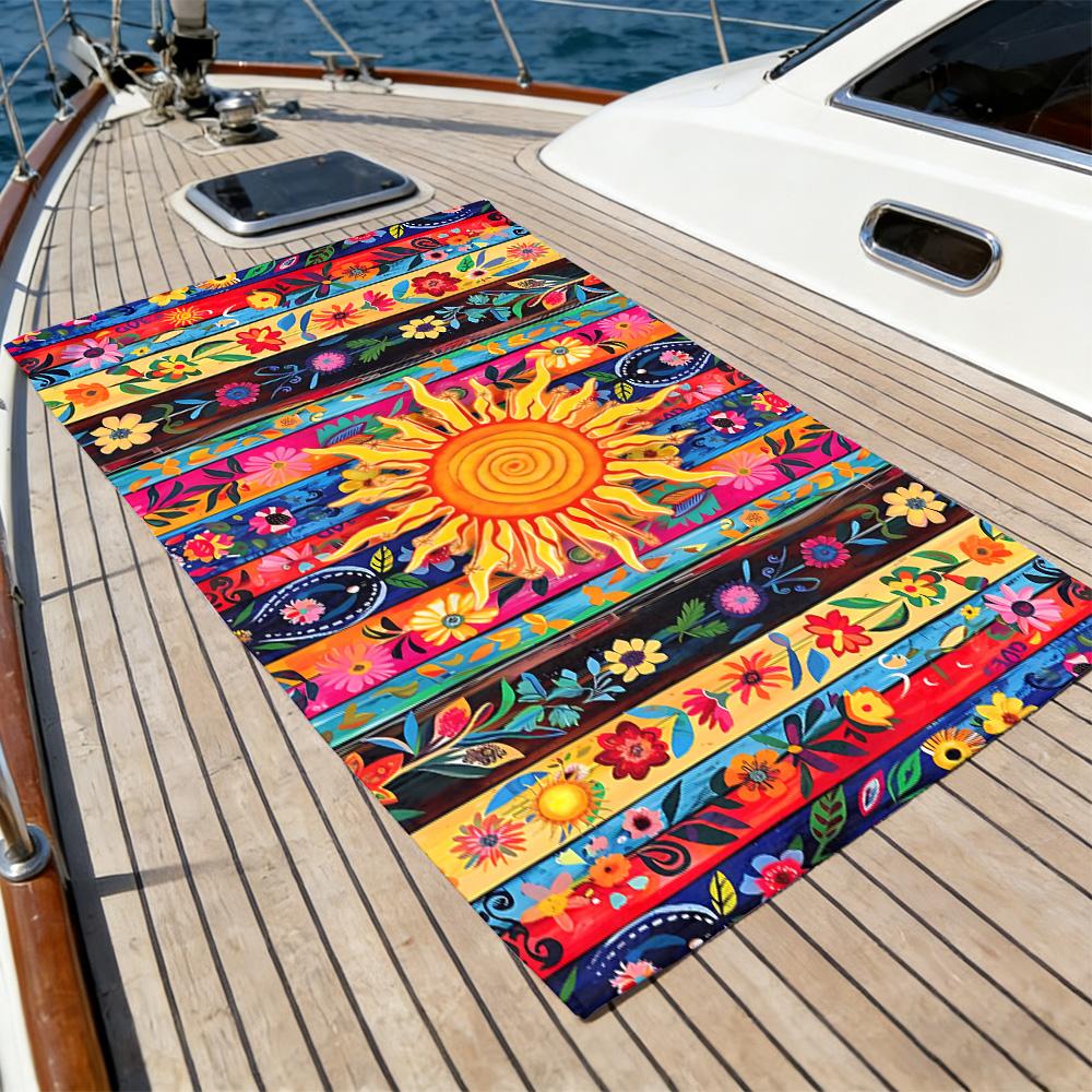 Mexicaanse Zon Bloemig Strandlaken – Extra Groot Sneldrogend Zandvrij met Levendige Gestreepte Print voor Fiesta Strand & Zwembaddagen