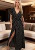 Summer European and American Women's Clothing Summer Short-sleeved V-neck Low-cut Printed Polka Dot Dress