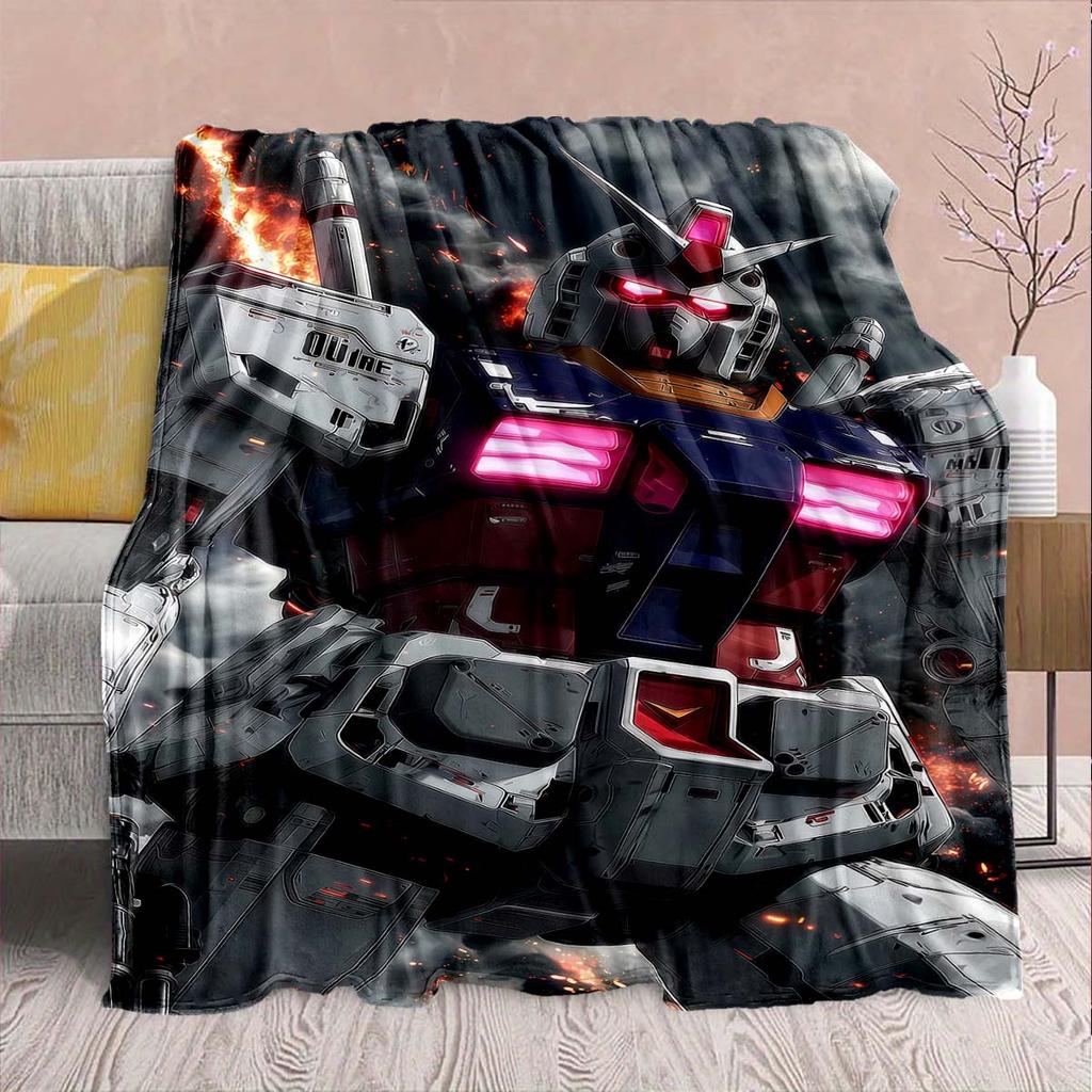 Gundam Anime Flannel Blanket - Soft Warm Perfect for Sofa, Bedding Camping Travel Office Home Decor -QJY