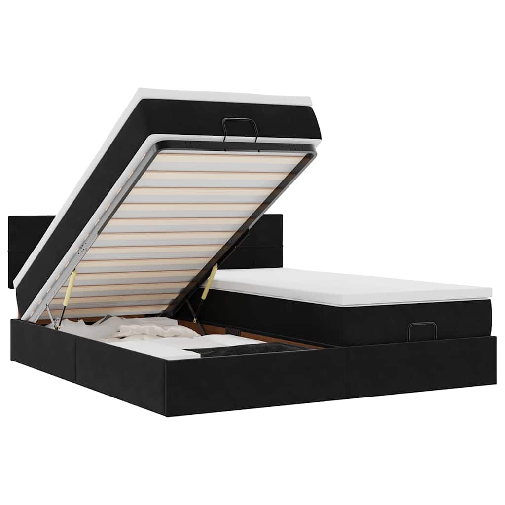 Enjoy restful nights with this Ottoman bed with mattresses and LED lighting in light gray 160 x 200 cm fabric