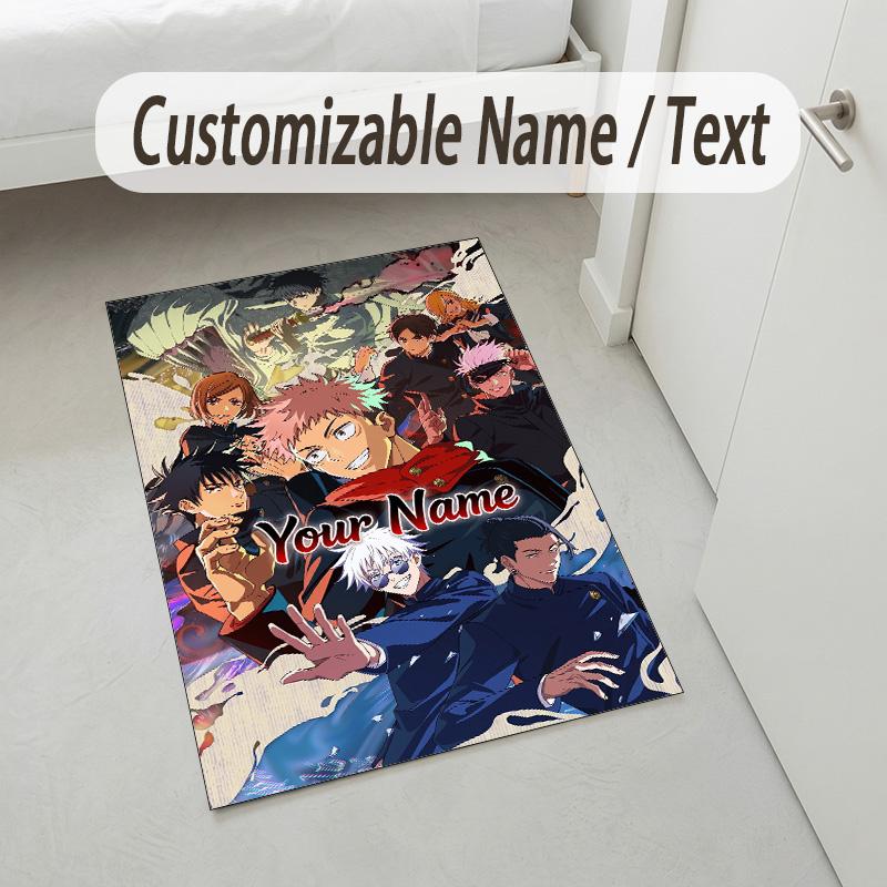 Personalized Crystal Velvet Carpet,Jujutsu Kaisen Custom Printed Name, Plush Area Rug For Home Indoor Decor