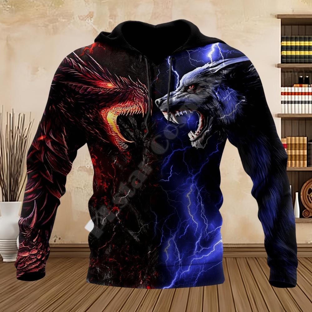 Tattoo Dragon Sweatshirts Spring and Autumn 3D Print Men Hooded Hoodies Long Sleeve Unisex Streetwear Casual Sweatshirts for Men