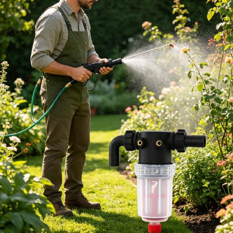 Garden Maintenance Strainer Assembly with Visible Cup and Removable Screen Insert for Daily Service and Field Care