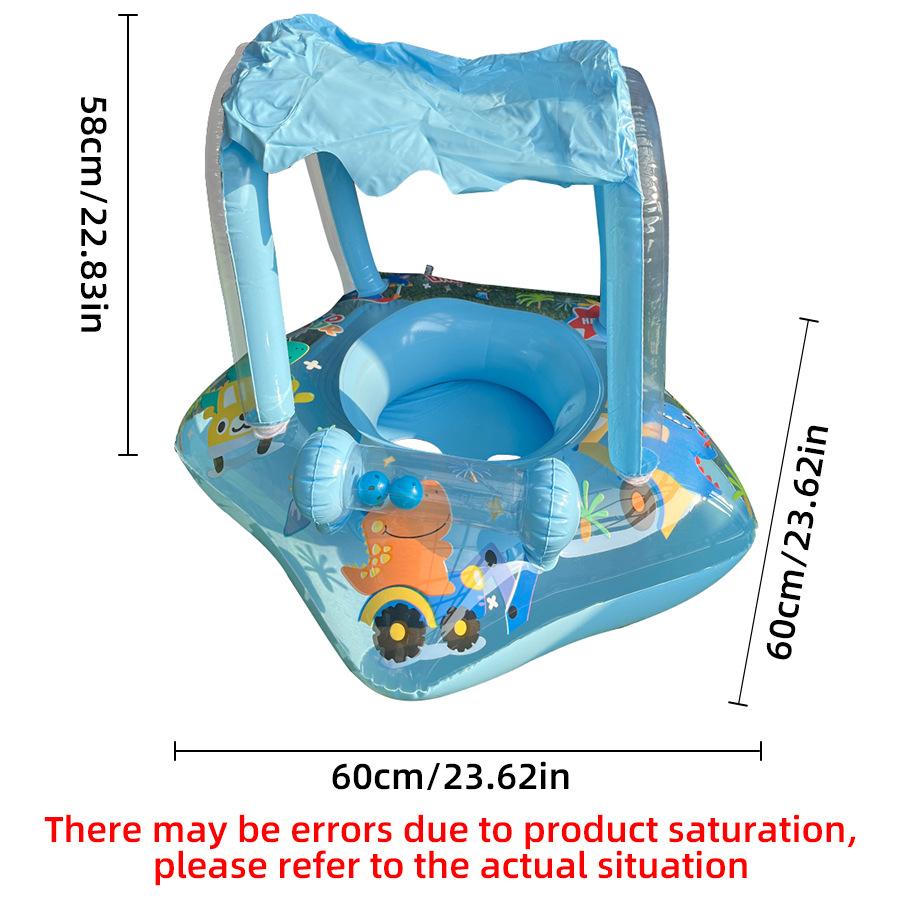 Baby Swimming Ring One-Piece Awning Baby Seat Ring Anti-Rollover Thickened Inflatable Children S Swimming Boat (,with sunshade seat ring)
