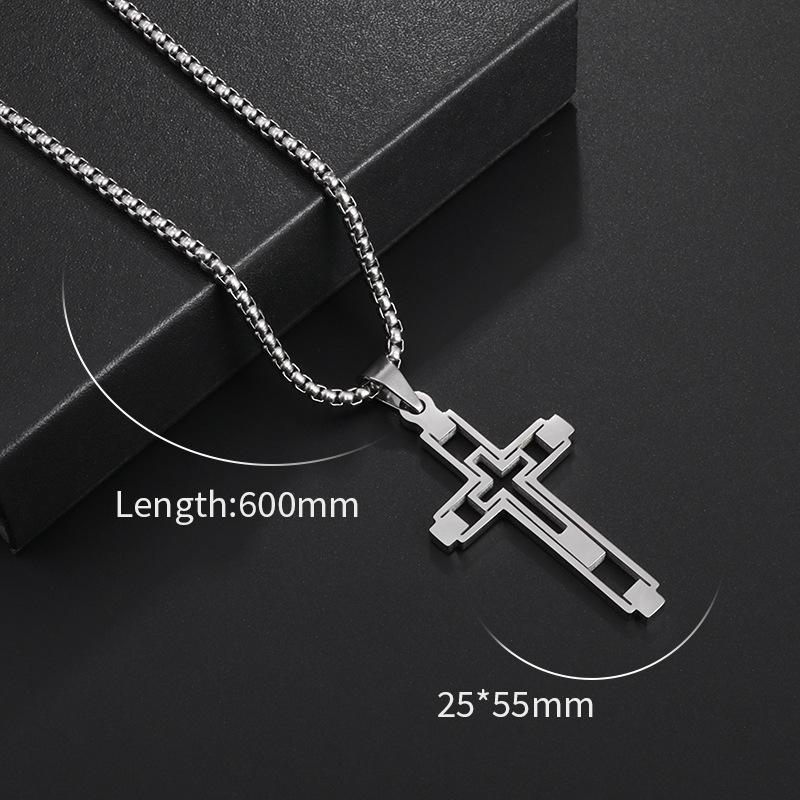 Hollow Out Double Cross Pendant Necklace For Men Trendy Titanium Steel European And American Student