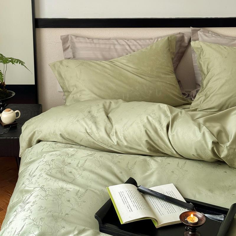 Class A Maternal Infant Grade High-End Long-Staple Cotton Cotton Jacquard 4-Pcs Set Pure Cotton Bed Sheet Quilt Cover Light Luxury Bedding 4