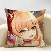 Yoimiya Genshin Impact Cushion Cover Natural Linen Organic Fabric DoubleSided Printing Room Sofa Decor Pillow Case