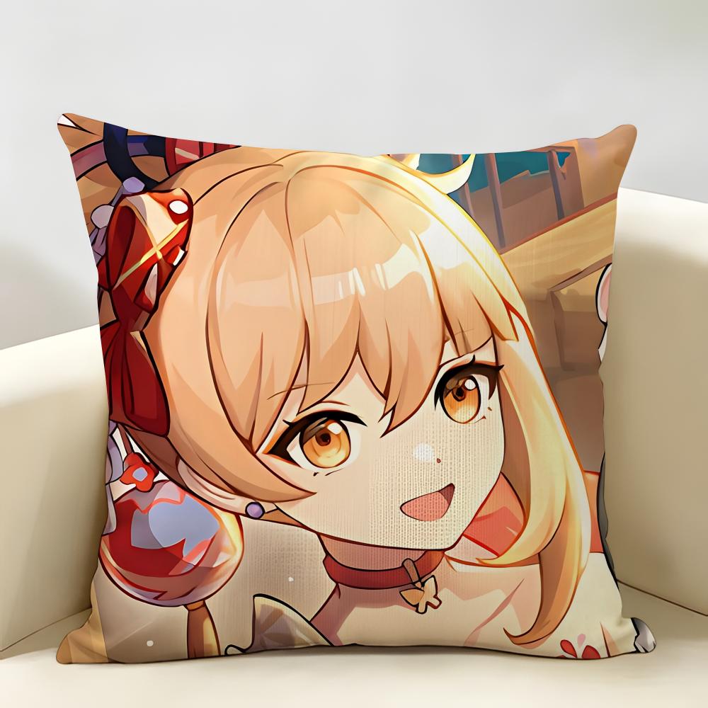Yoimiya Genshin Impact Cushion Cover Natural Linen Organic Fabric DoubleSided Printing Room Sofa Decor Pillow Case