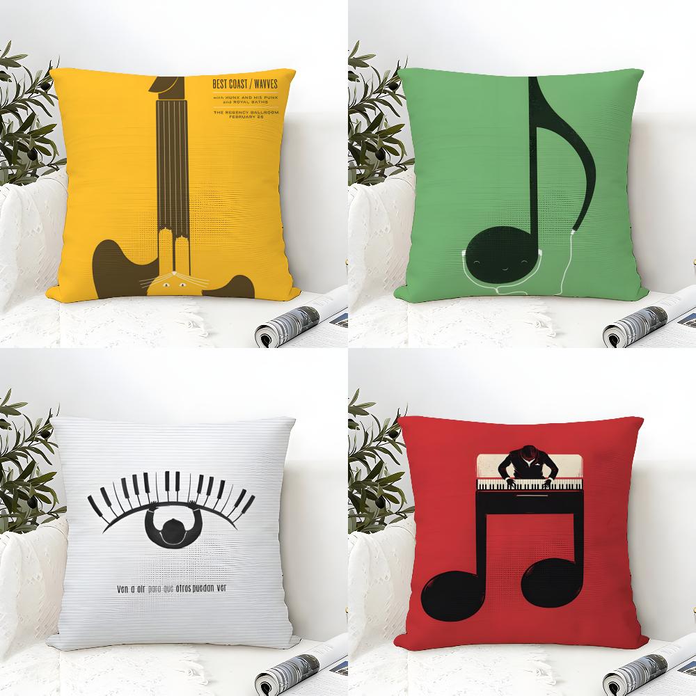 Fashing Quirky Musical Note Patterns Pillow Case Natural Linen Double-Sided Printing Sofa Home Decor Cushion Cover