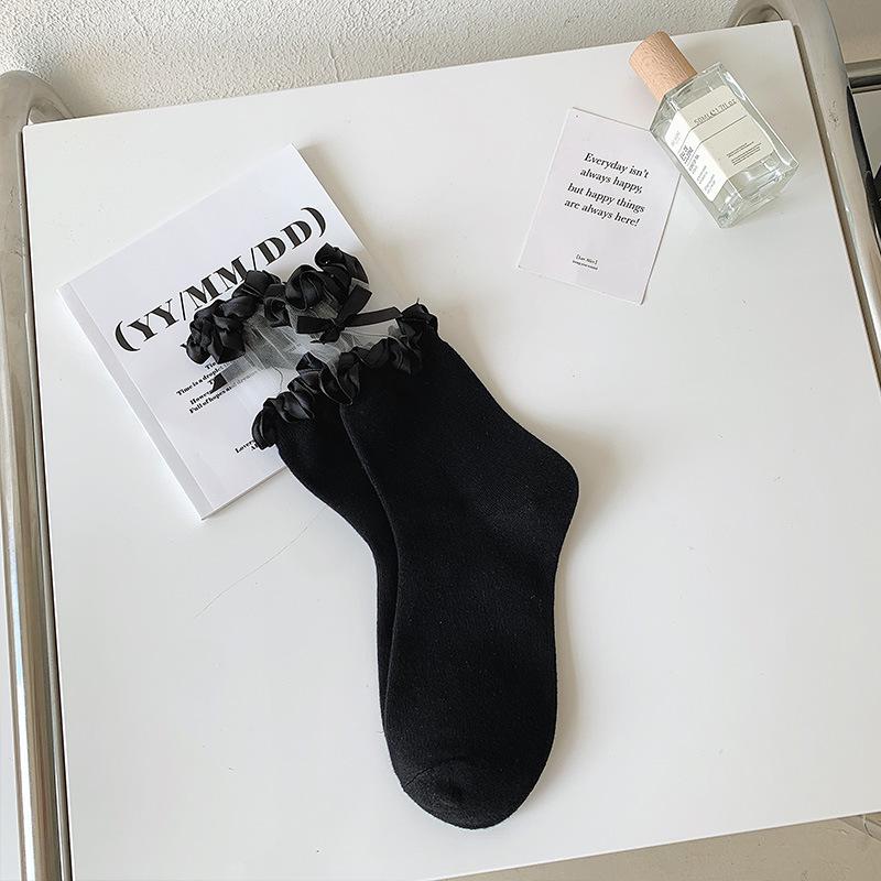 Lace Lolita Medium Tube Socks Actress Silk Splicing Long Tube Lace Cute Student Socks