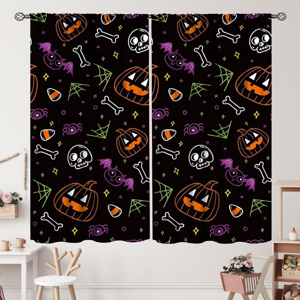 Halloween Curtains Horror Spooky Drapes Haunted House Mansion Curtain Bedroom Living Room Decor Made Of Polyester With Rod Pocket Great