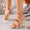 Summer 2025 Fashion Metal Chain Slippers PVC Transparent Shoes Women Slides Style Chic Strange Fretwork Heels Modern Sandals