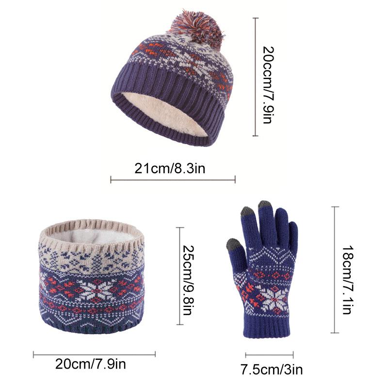 3pcs Kids for Boys Girls Scarf  Gloves 3-11Y Muffler Hats Winter Windproof Snowflake Warm Knitted Hat