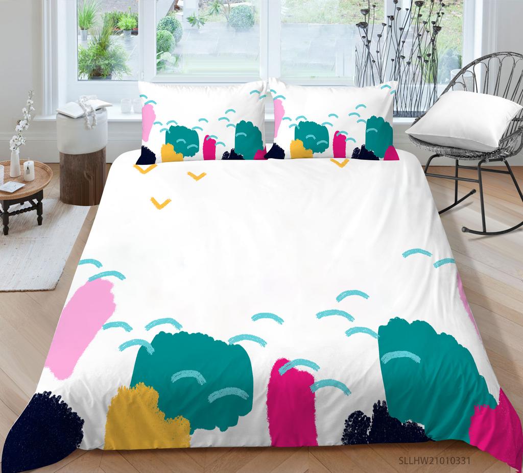 Simple Wind Quilt Cover Pillowcase Two Or Three-Piece Set Painted Series Digital Printing Polyester