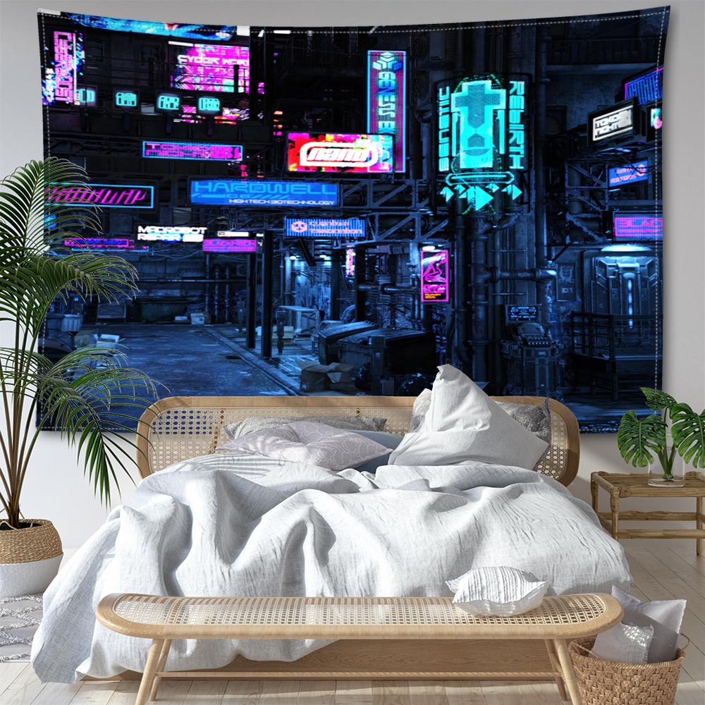 Urban Architecture Night View Tapestry Wall Hanging Minimalist Abstract Art Hippie Tapitz Living Room Bedroom Home Decor