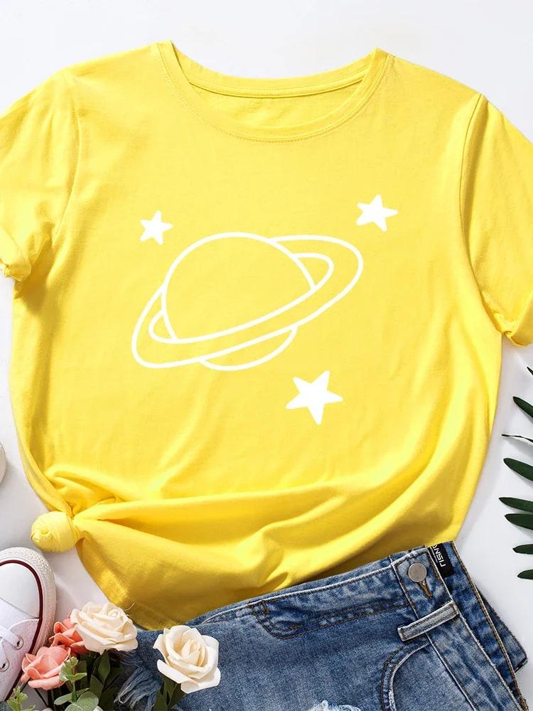 Stars Surround Earth Print T Shirt Women Short Sleeve O Neck Loose Tshirt Summer Women Causal Tee Shirt Tops Camisetas Mujer