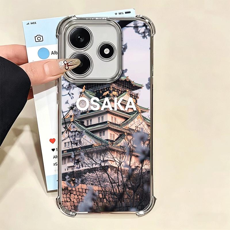 Osaka Tokyo Japan Scenery Plating Phone Case For Xiaomi Redmi Note 14 15 Pro Plus 13 12 11 11S 11T 10 9S 9 5G Anti-Fall Airabag