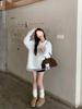 Women's Autumn Lace-Trim V-Neck Long Sleeve Fleece-Lined Loose Shirt