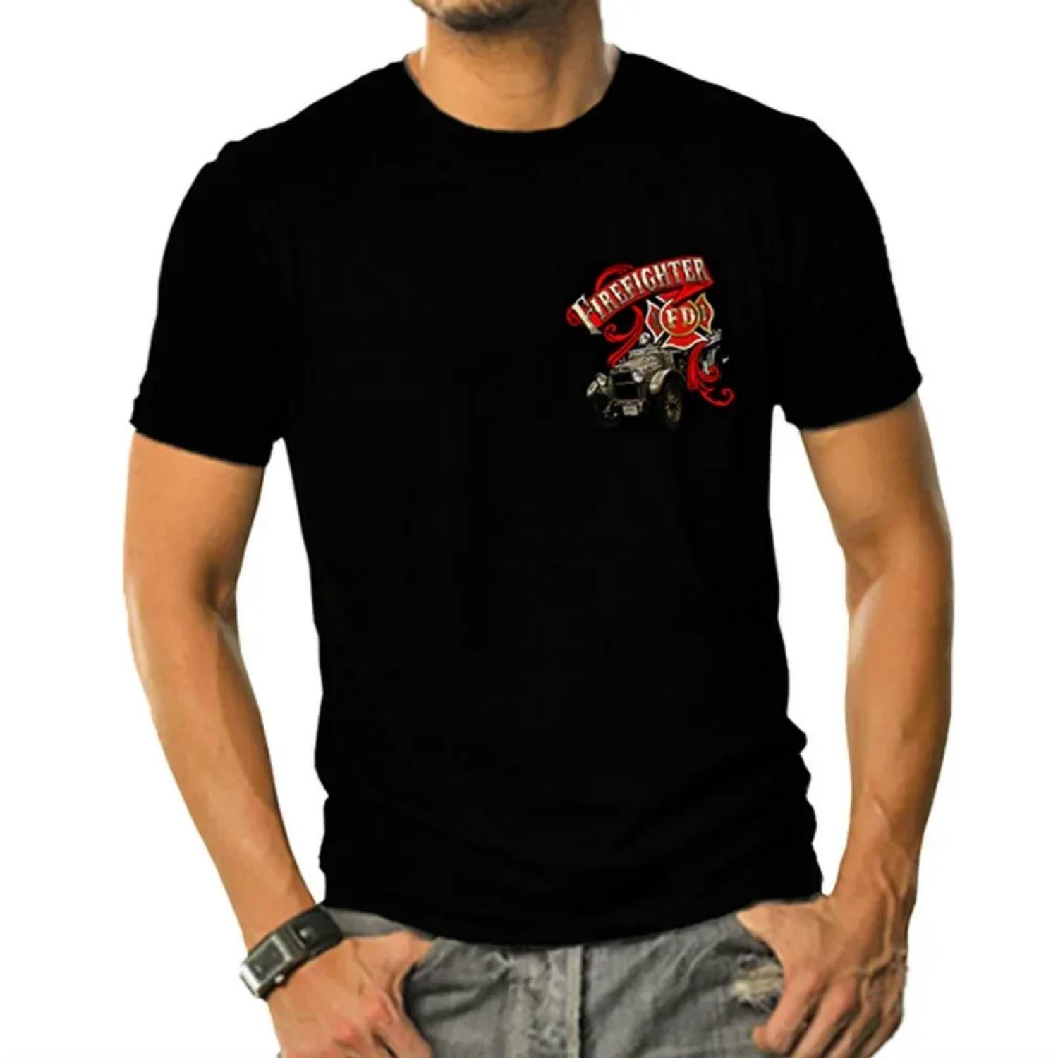 Fireman Fire Dept Antique Fire Fire Rescue Truck Firefighter T-Shirt 100% Cotton O-Neck Summer Short Sleeve Casual Mens T-shirt S чёрный