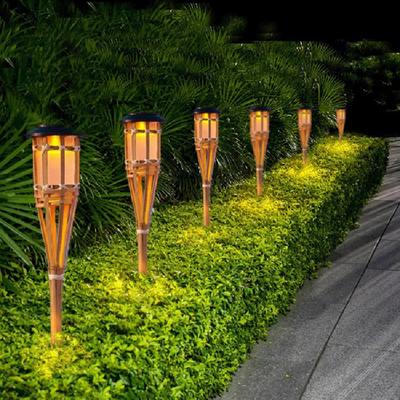 Solar Powered Night Light Ground Bamboo Flame Light Torch Solar Light Waterproof Portable Rainproof Lawn Lamp Garden Farm Pathway Decoration