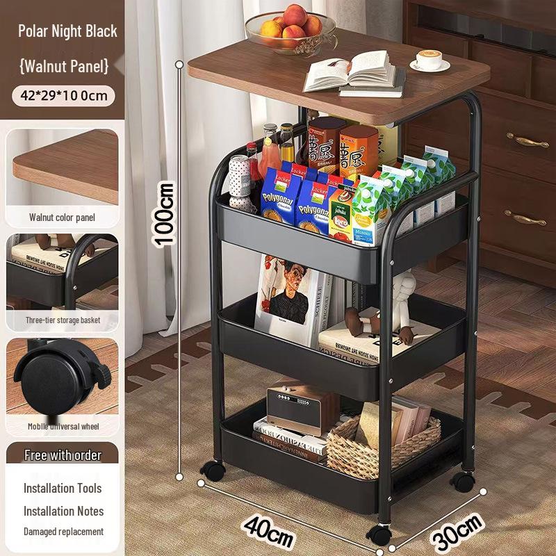 Movable Double Layer Coffee & Tea Table with Wheels and Storage Shelves for Living Room or Bedroom