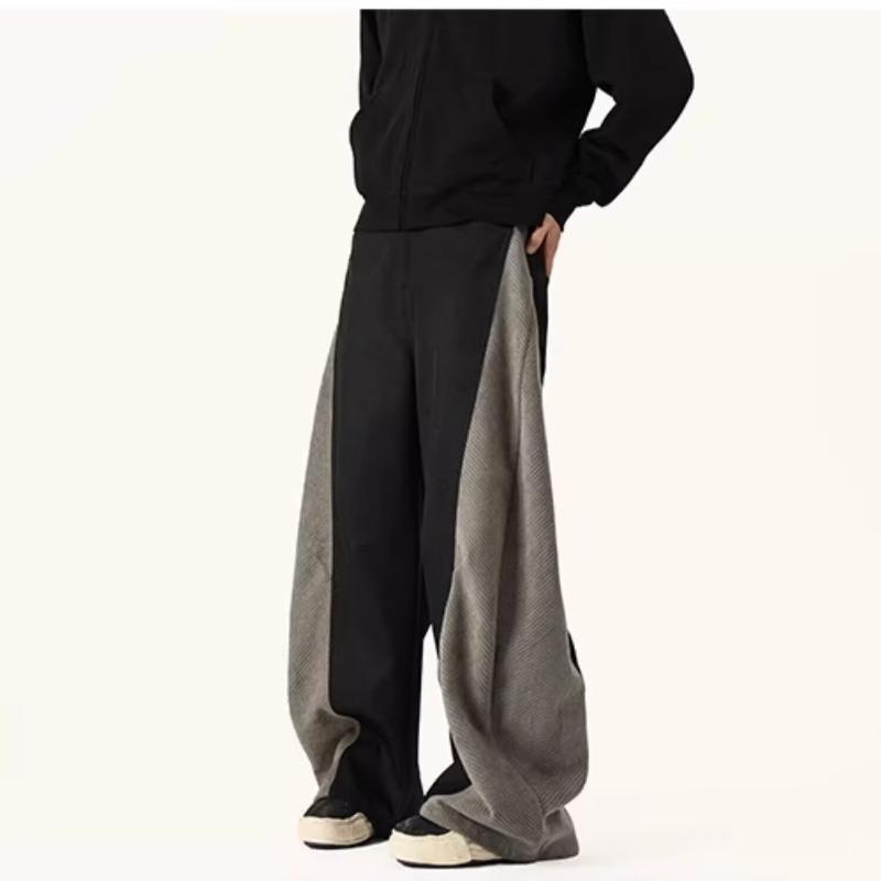 Splicing scimitar twill pants men's spring retro wide-leg pants trousers loose straight casual