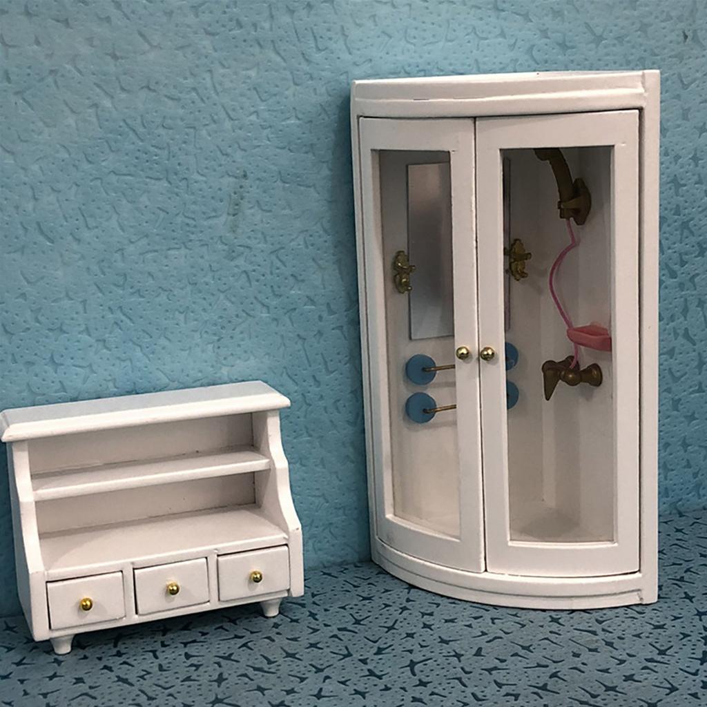 1:12 Wood Mini Doll House Accessory Bathroom Shower Room Model for Dolls