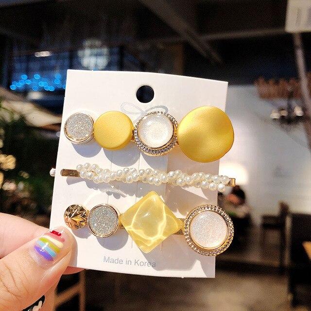 

8 шт./компл., набор акриловых заколок для волос с жемчугом и кристаллами для женщин, заколки с геометрическим рисунком в стиле ретро, ​​аксессуары для волос для девочек, модные украшения