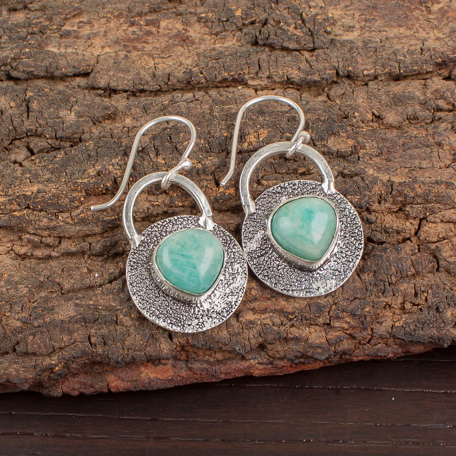 

Natural Amazonite Gemstone 925 Sterling Silver Handmade Dangle Earrings 1.30 EE-63-31