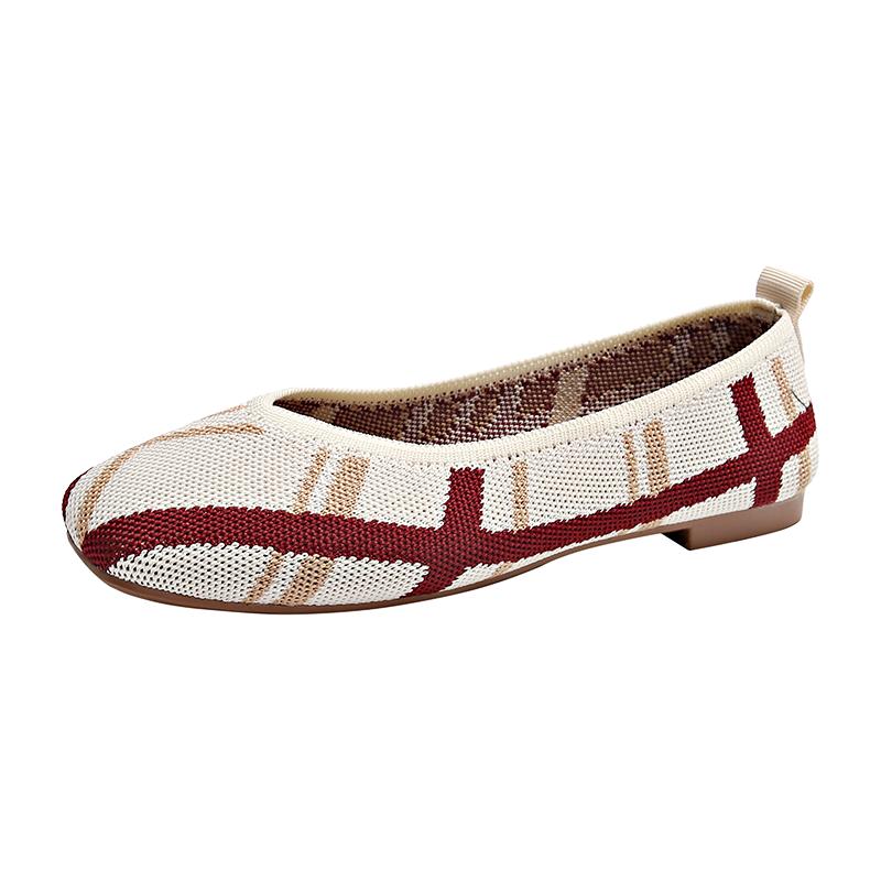 Fashion Stretch Fabric Knitted Women s Loafers 2024 Spring and Autumn Breathable Plaid Ballet Moccasin Slip-on Flat Shoes for Women 36 3615₽