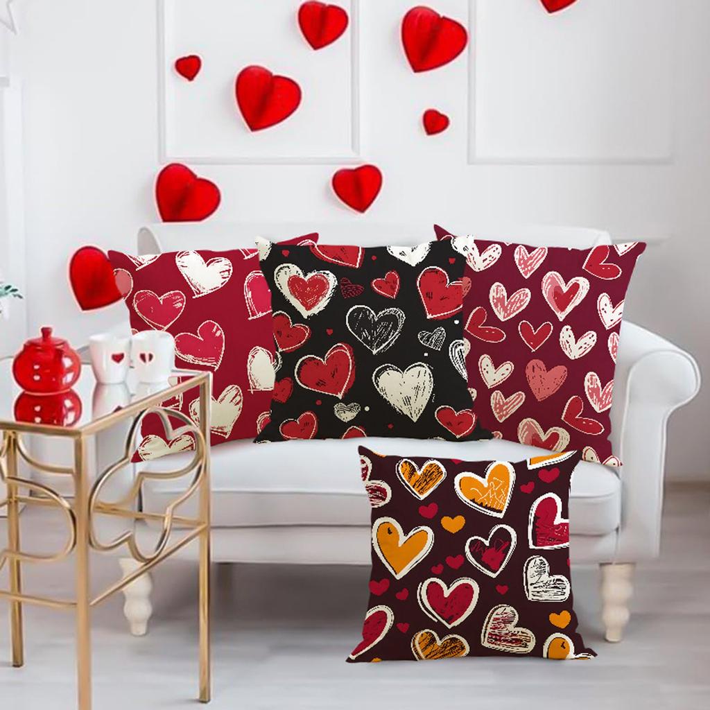 Valentine's Day Couple Love Sofa Pillow Cover Home Decoration Pillow Cover Linen Printed Cushion Cover