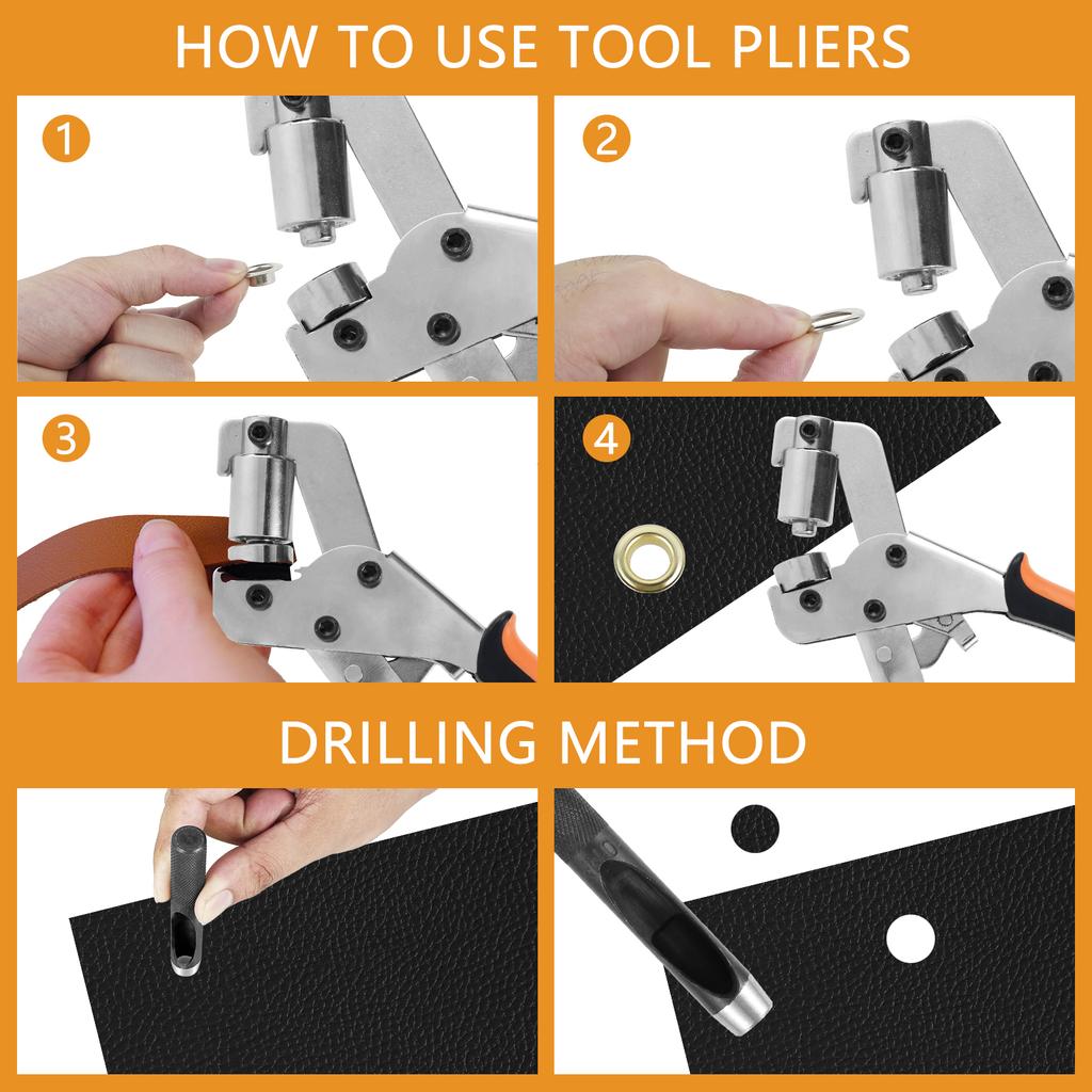 New Grommet Tool Kit Handheld Hole Punch Pliers Portable Grommet Hand Press Machine Manual Puncher W/ 500pcs 10.5mm Eyelets