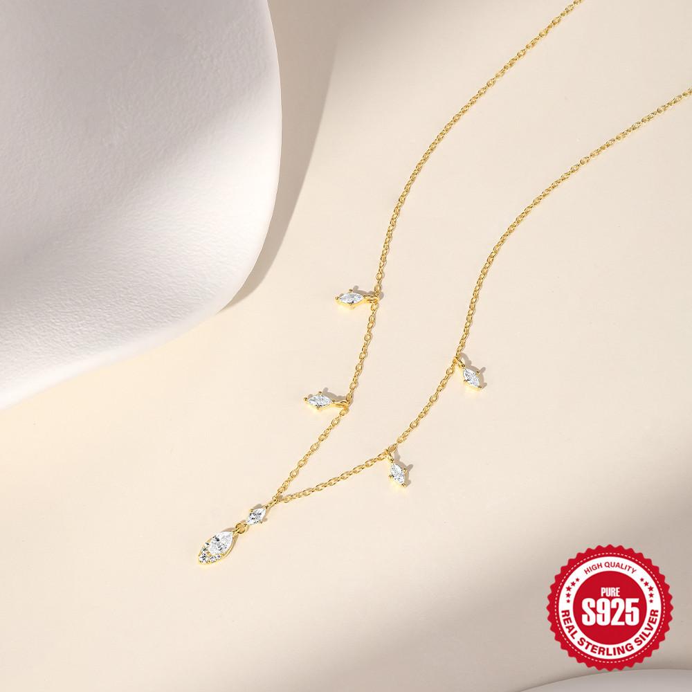 Horse Eye Zircon Fringed Neck Chain Ins Fashion S925 Sterling Silver Super Shiny Stacked Collarbone Chain For Women In Autumn And Winter