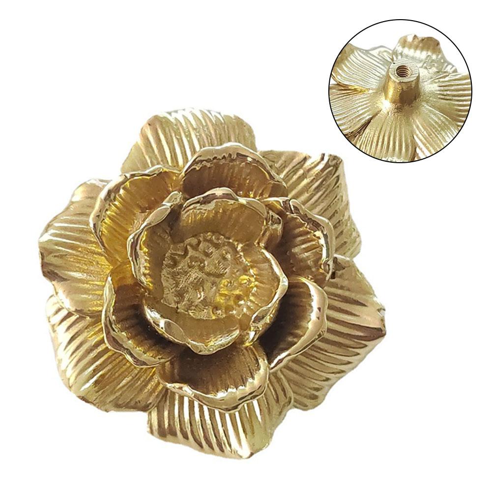 Furniture Upgrade 42*22mm Gold Floral Drawer Knobs Brass Cabinet Handles Sturdy Brass Material Versatile Drawer Knobs