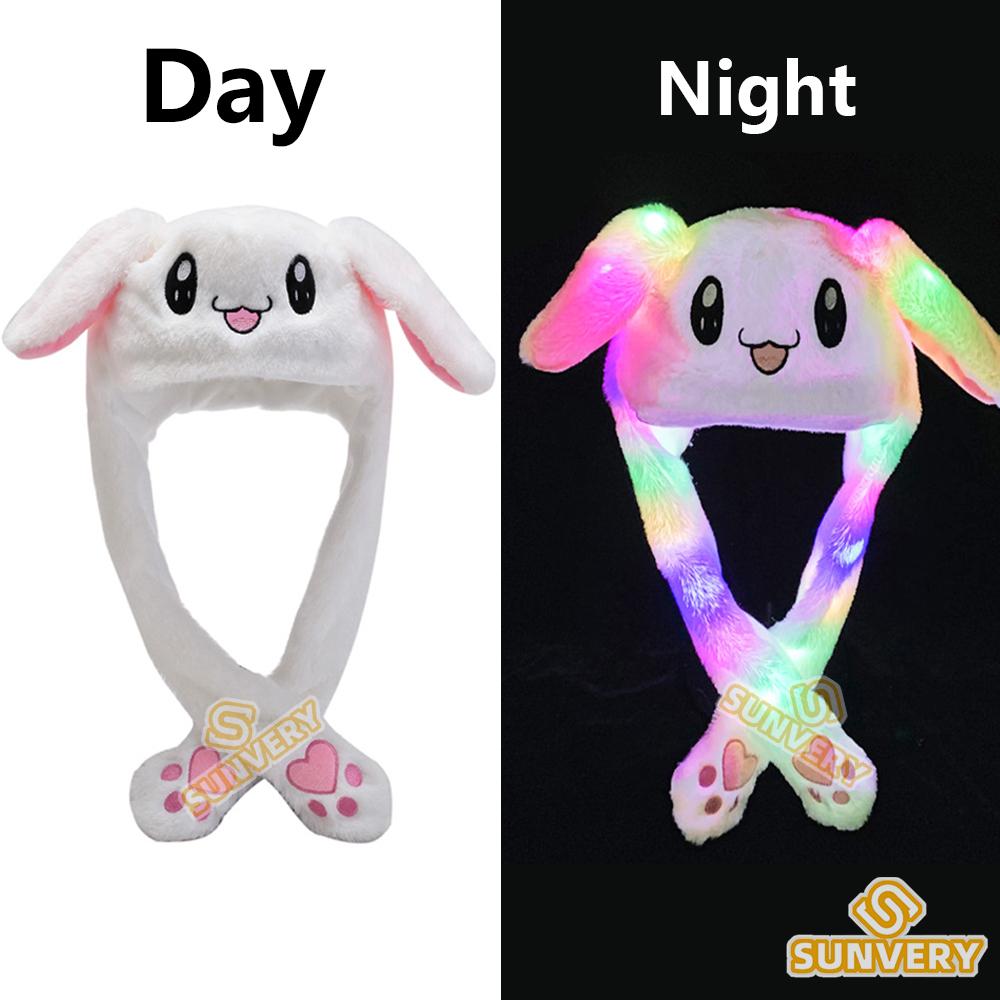 Non-Toxic Jumping Rabbit Hat Plush Ear Funny Glowing Ear Moving Bunny Hat Cosplay Halloween Christmas Party Hat 5-18 Years And Adult