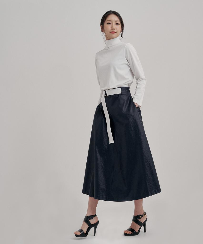 Peulleio Belted Skirt _ Navy