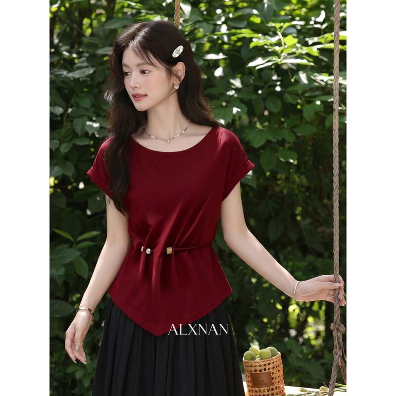 Women s U-Neck Short Sleeve Crop T-Shirt M красный