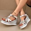 Fashion Fashion Silver Cross Strap Gladiator Sandals Women Summer Round Toe Wedge Heel Back Strap Sandals Chunky Platform Beach Shoes