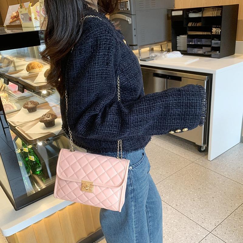 Embroidered rhombus single shoulder crossbody square bag casual simple texture women's bag