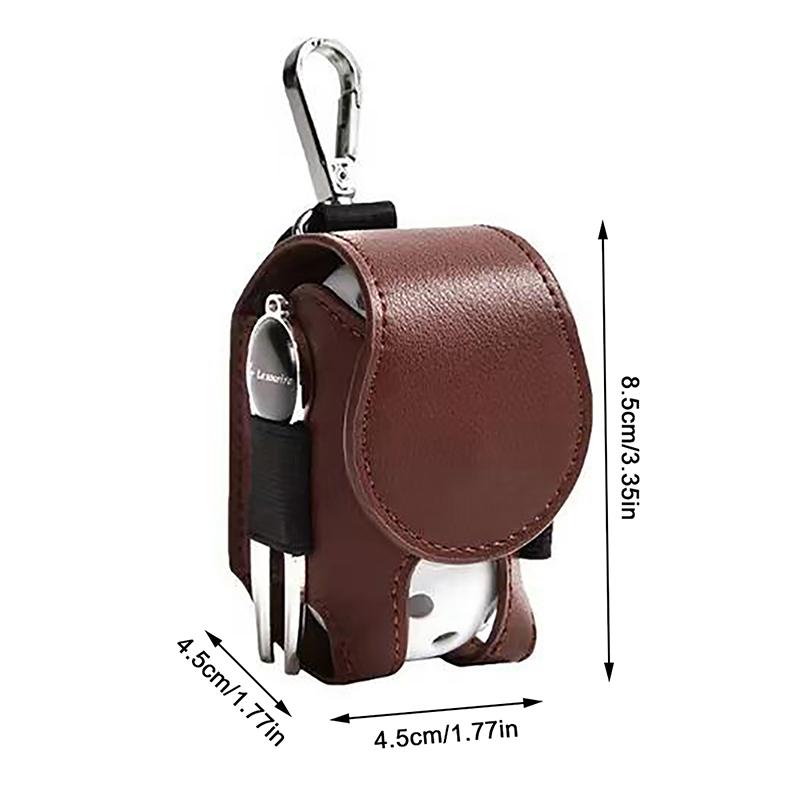 1PC Mini Leather Golf Ball Bag with Metal Button Holder Pocket for 2 Balls Portable Golf Storage Accessory