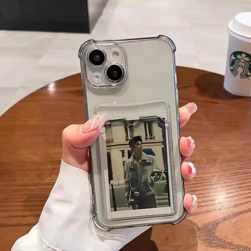 Phone Case For iPhone 15 14 Pro Max Plus 13 12 11 Pro XR X XS 7 8 Plus SE  Transparent Card Slots Wallet Card Holder Cover