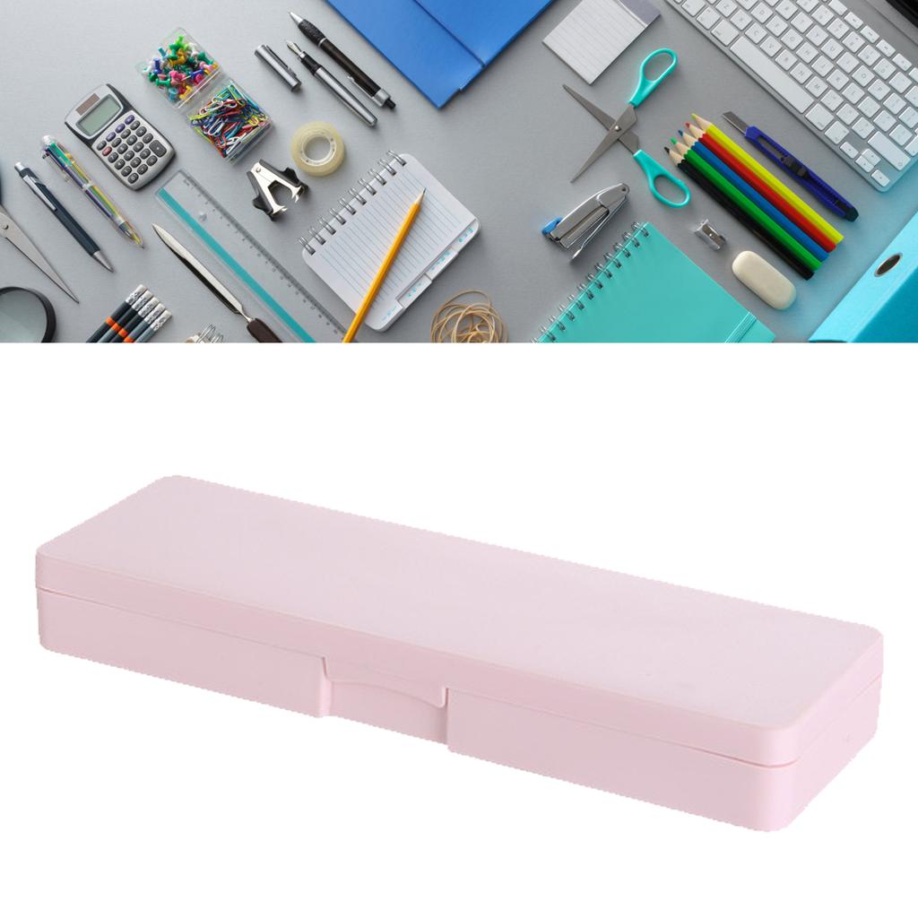Plastic Pencil Case Snap Closure Lightweight Portable Simple Design Pen Box for Students Stationery Light Roseate