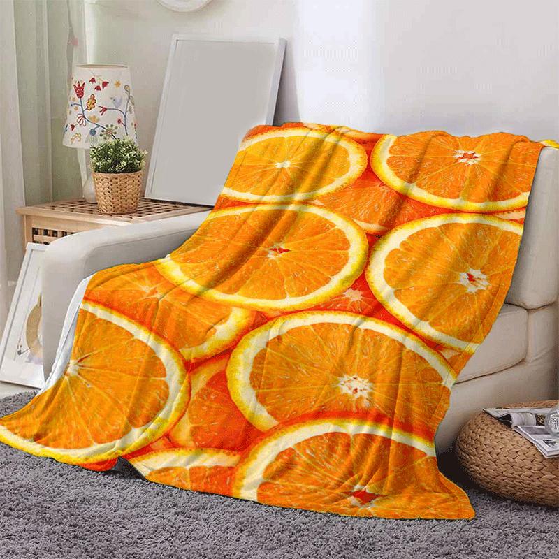 1pc Orange Printing Lightweight Flannel Blanket, Comfortable and Warm Blanket, for Camping Sofa Bed and Couch Office, Gift