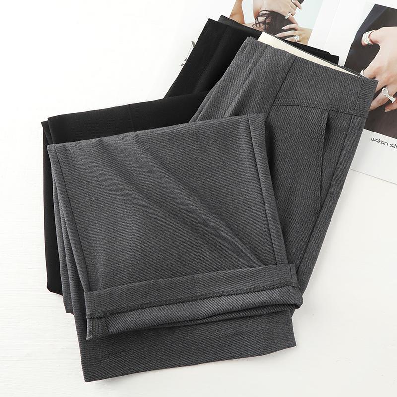 Women's Gray Wide-Leg Drapey Pants - Spring 2025 High-End, Slimming Straight-Leg Trousers