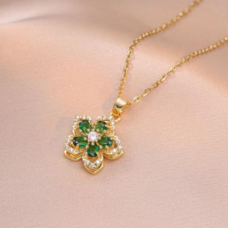 Light Luxury Spin Zircon Flower Pendant Necklace For Women Gold Color Quality High Sense Chain Necklaces Party Jewelry Gifts