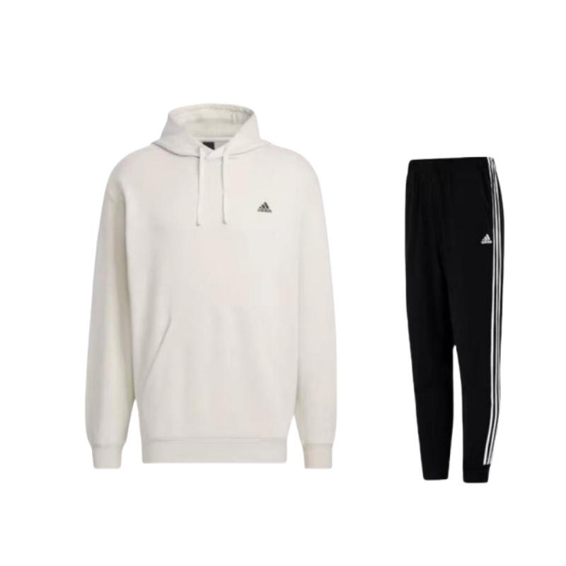 

Adidas однотонный повседневный свитер с капюшоном и длинными рукавами, винтажный спортивный комплект из полосатых брюк с манжетами, унисекс, комплект с капюшоном H46105+IV7584 S