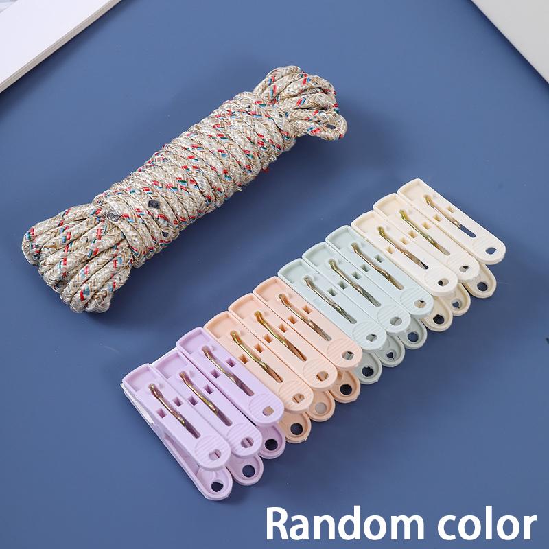 12-Clip + Clothesline Set Colorful Drying Clips Multifunctional Windproof Clothesline