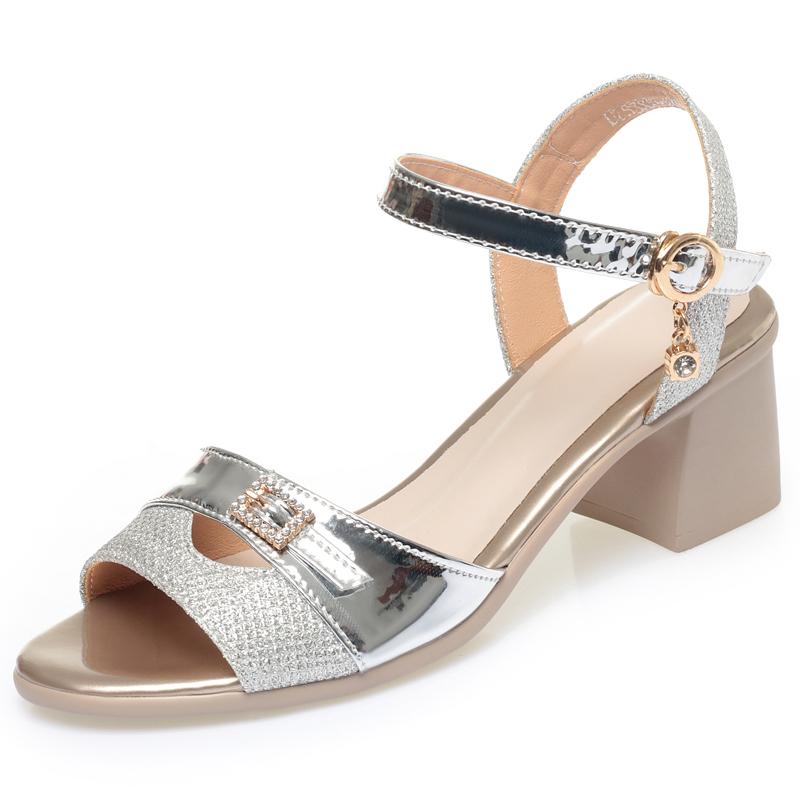 Fashion AIYUQI Women's Sandals Golden 2025 New Thick Heel Roman Sandals For Women Large Size Mid-heel Female Summer Shoes