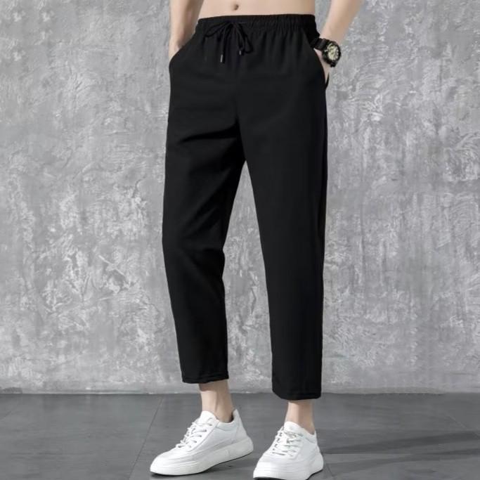 

Мужские быстросохнущие повседневные спортивные брюки Ice Silk Nine-Point – летний свободный крой 2XL чёрный