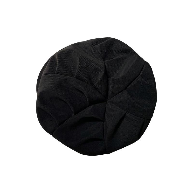 Black Pleated Beret for Women  Spring and Autumn Korean Version Versatile Face-showing Small Cloud Hat Retro Large Head Circumference Octagonal Hat